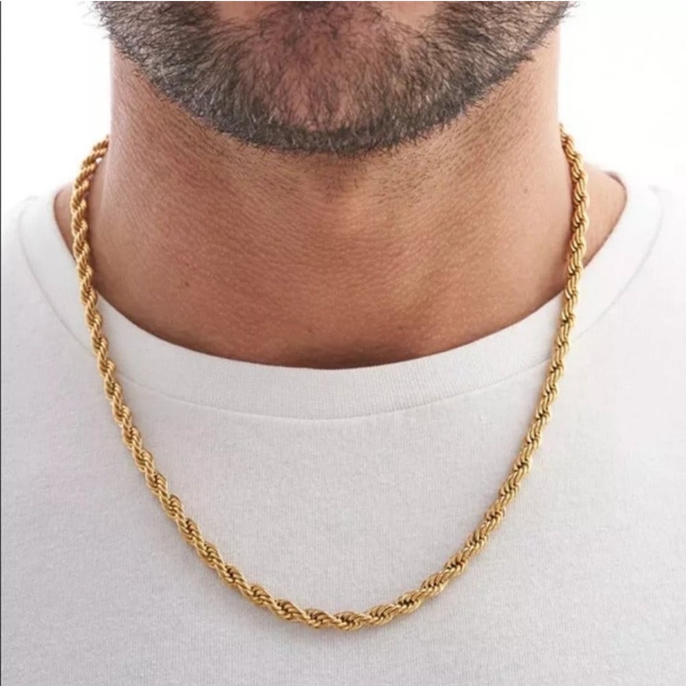 22" Mens 18K Gold Twisted Rope Style Chain Necklace 22 inch 18 Karat NEW Jewelry
